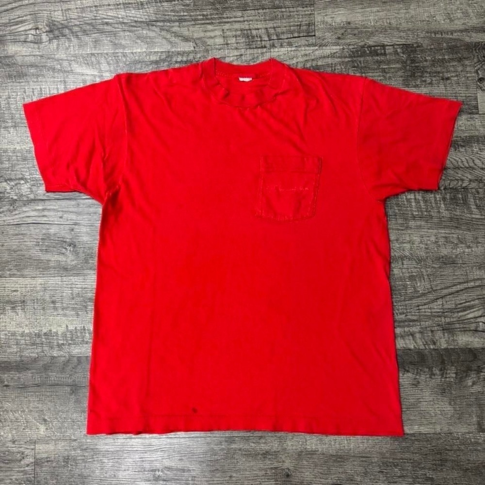 Vintage Single Stitch Selvedge Pocket Tee Distressed Red T-Shirt 2XL